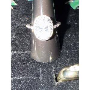 4CT oval halo moissanite on sterling silver